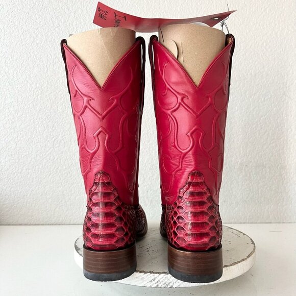 Rod Patrick Cowboy Boots Womens 10 AA Red Python Western Cowgirl Square Toe - Picture 3 of 12